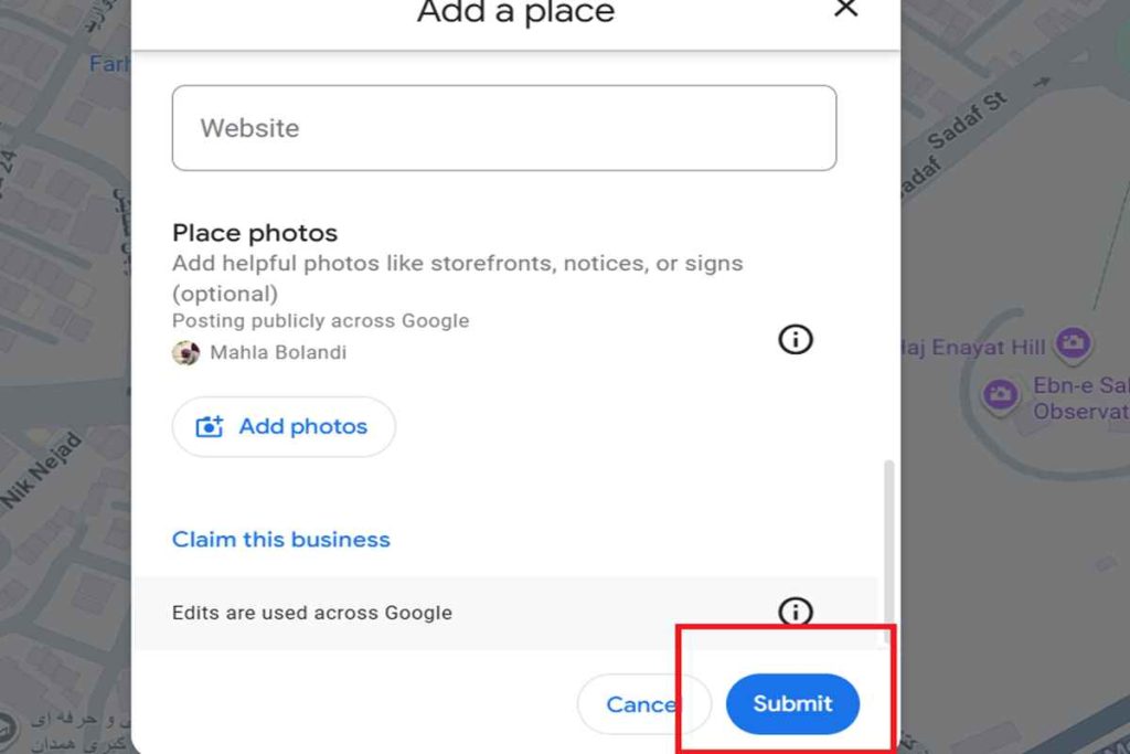 مرحله نهم ثبت مکان در گوگل
